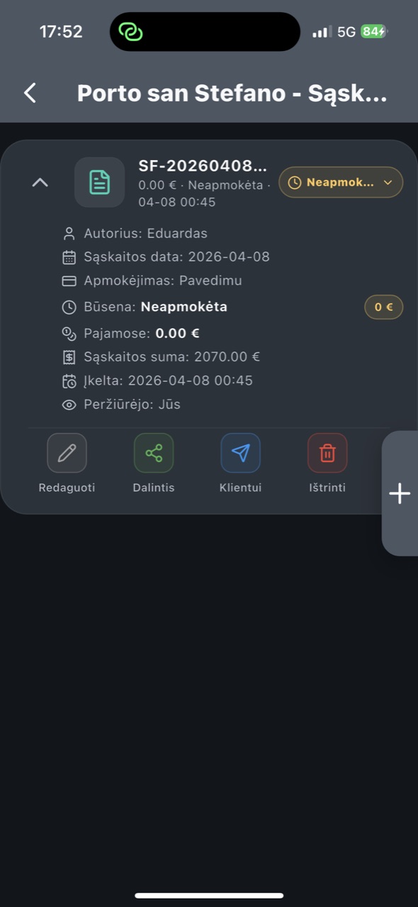 Projekterus AI sąskaita